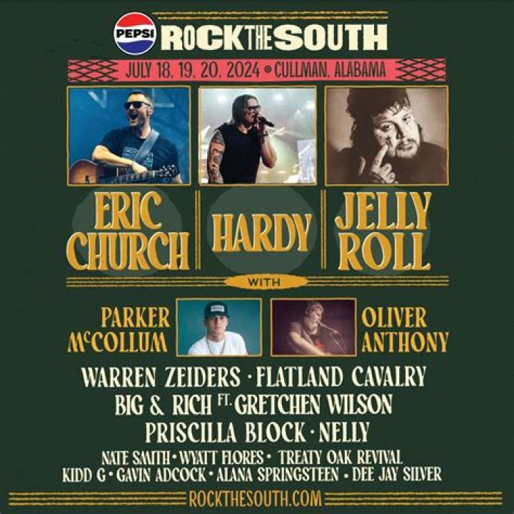 Eric Church, Jelly Roll, and Hardy To Headline Pepsi’s Rock The South Festival For 2024
